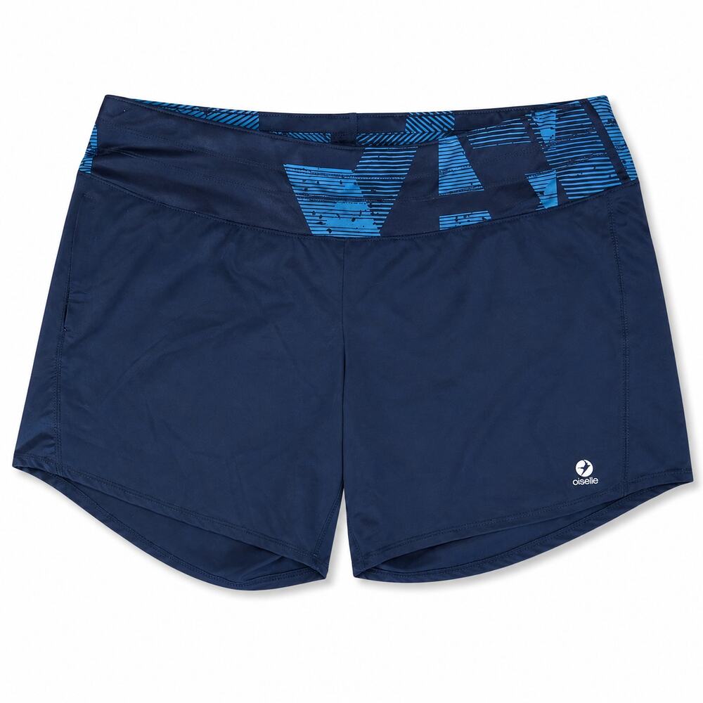 Oiselle Navy Running Shorts Women's Size 10 Blue Geometric Waistband Zip Pocket